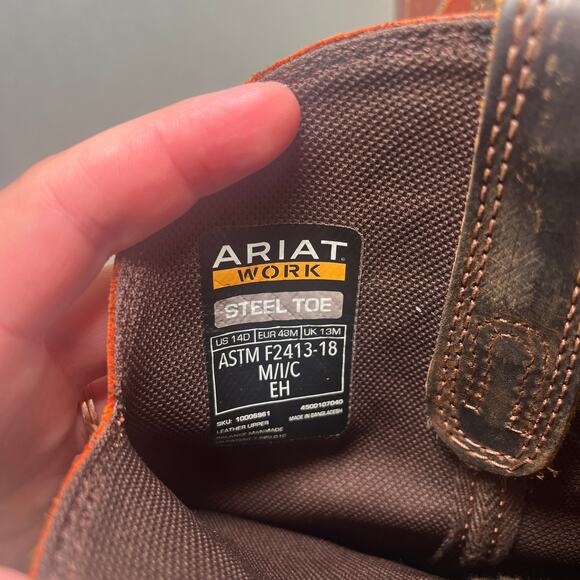 Ariat Men's WorkHog Square Steel Toe Waterproof Work Boots Dark Earth Size 14 - Picture 8 of 9